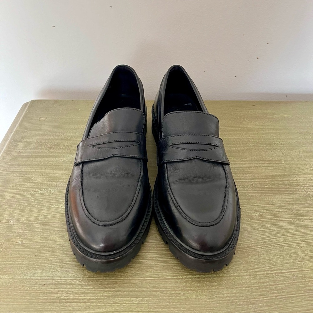 Anthony Veer Megan Classic Black Penny Loafer Leather Platform Minimalist Shoes - Picture 6 of 12